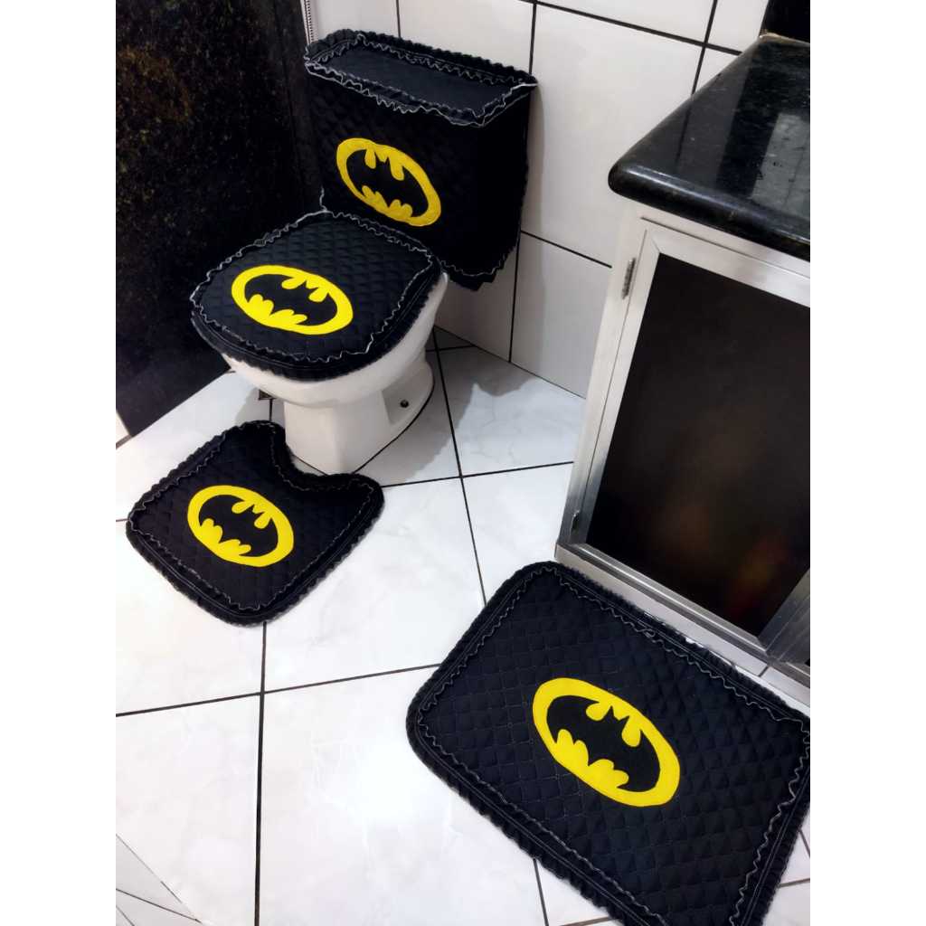 Jogo de banheiro de Batman nerd super herói dc tecido metalassê 3 ou 4 peças capa para caixa acoplada