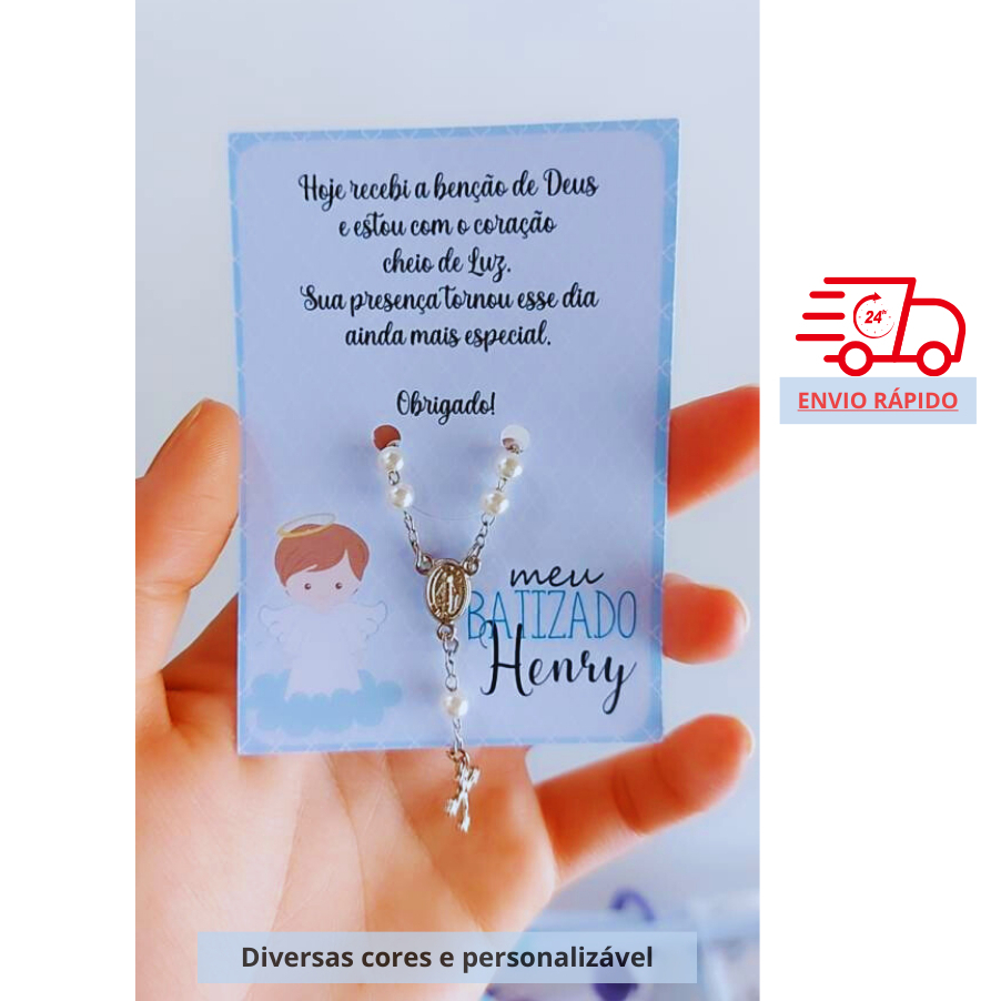 50 Cartões Lembrancinha Batizado Eucaristia Comunhão Crisma (Sem Mini Terço) Menino Menina