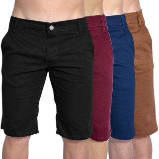 Kit 4 Bermudas Masculinas De Sarja Colorida Lycra