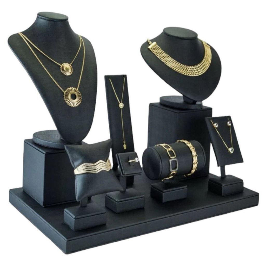 Kit Expositor de joias courino Luxo Display vitrine para joias e semijoias