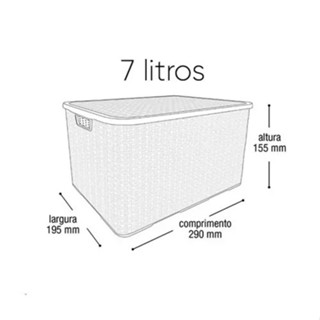 Caixa 14x19x29cm Organizadora Rattan 7 Litros Com Tampa Multiuso Universal Arqplast