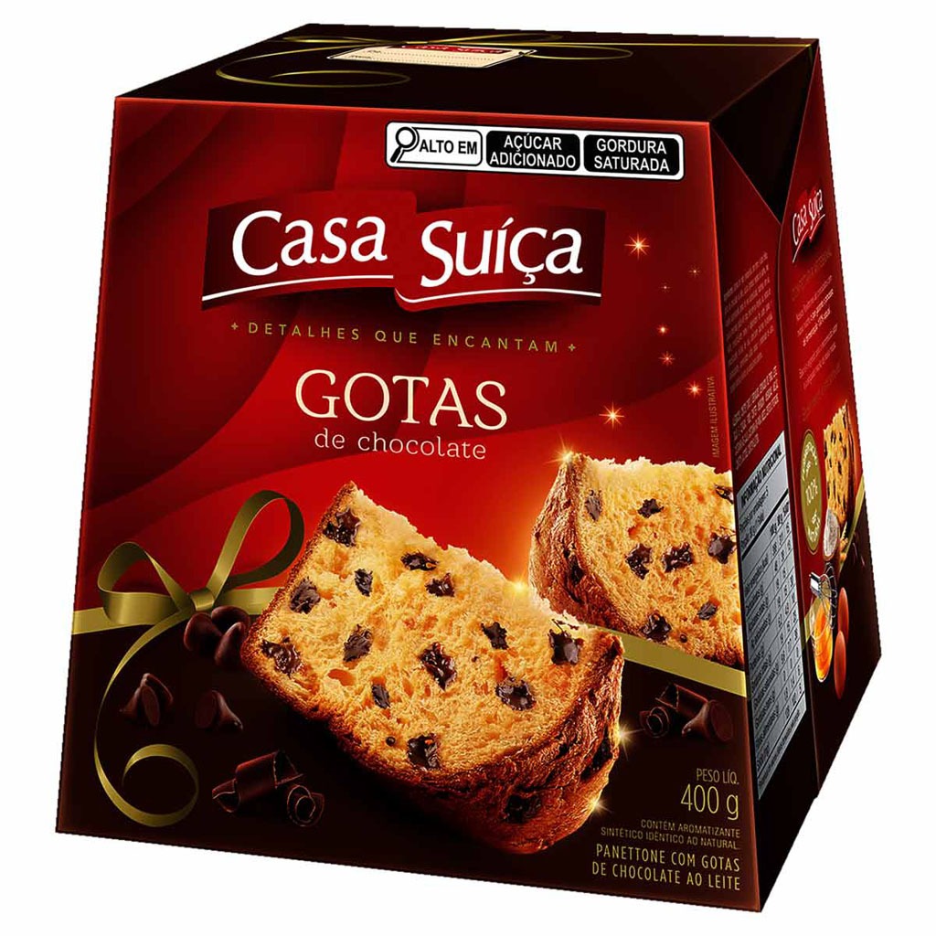 Kit com 2 Panetones Natal Gotas de Chocolate ou Frutas 400g Escolha o seu preferido! - Casa Suíça — imagem 2 de 2