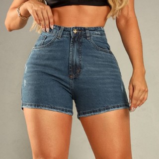 Short Mom Feminino Jeans Cintura Cos Alta Versátil Casual
