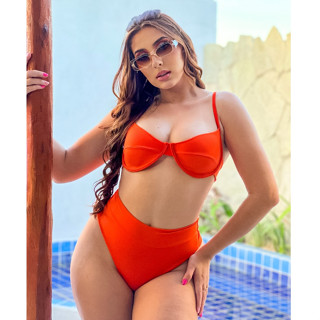Biquíni Feminino Meia Taça com Bojo Calcinha Hot Pants Cintura Alta Semi Fio Suplex