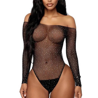 Body com Strass e Brilho, Arrastão Tule Transparente