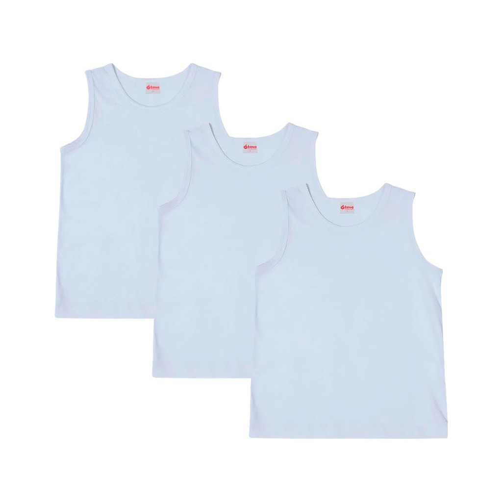 kit 3 Camisetas Regata Branca Escolar Infantil Masculina Sem Estampa Tamanhos 2 ao 14 anos