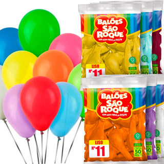50 Unidades Balão Bexiga Liso Redondo Número 11 Polegadas São Roque - Balões Bexigas Várias Cores Para Festas e Comemorações