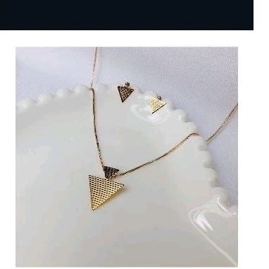 colar, cordão, conjunto brinco + colar triângulos folheados a ouro 18k antialergico cordão feminino colar feminino folheado colares moda feminina bijuteria