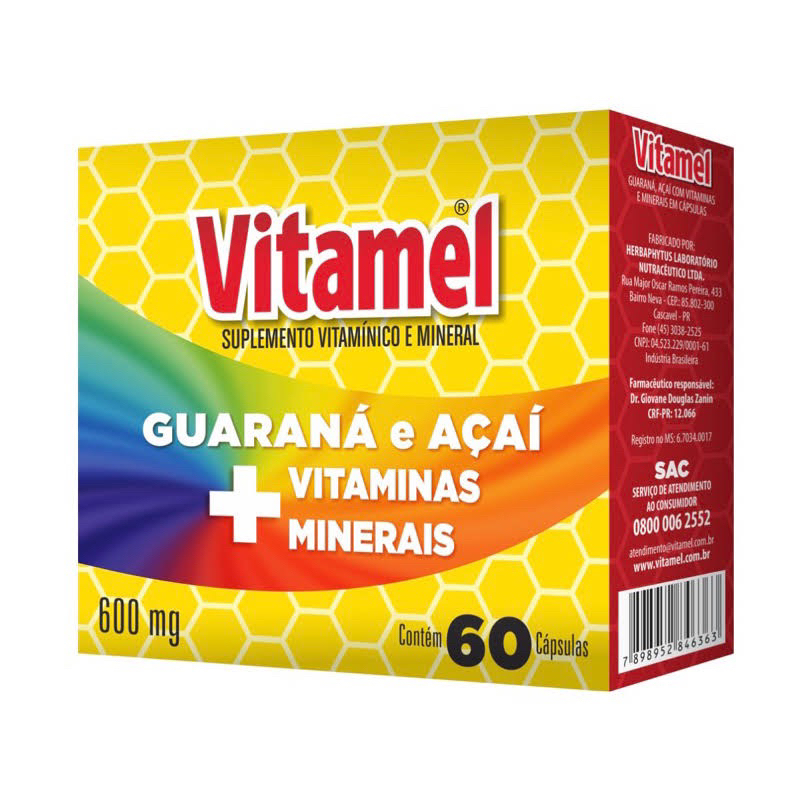 Vitamel Original 600mg 60cps Guaraná e Arginina + minerais e vitaminas