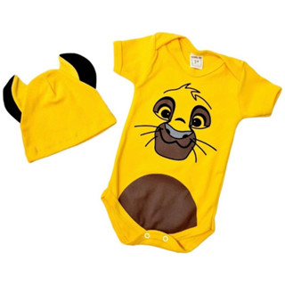 Body de Bebe Temático Simba Rei Leão Mêsversário Fantasia+Touca
