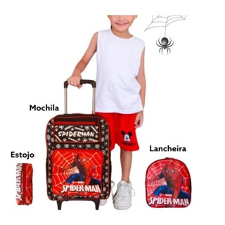 mochila escolar kit homem aranha com carrinho de rodinhas masculino.