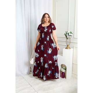 Vestido longo com elastex viscolinho estampado