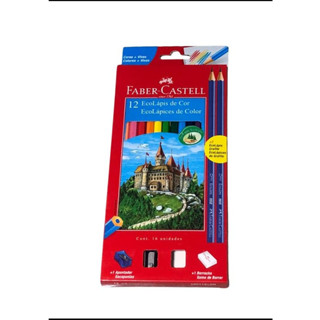 Lápis De Cor 12 Cores Faber Castell Original kit apontador borracha 2 grafite