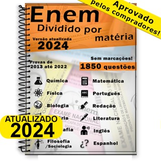 Enem 2024 provas divididas por matéria 2014 até 2023