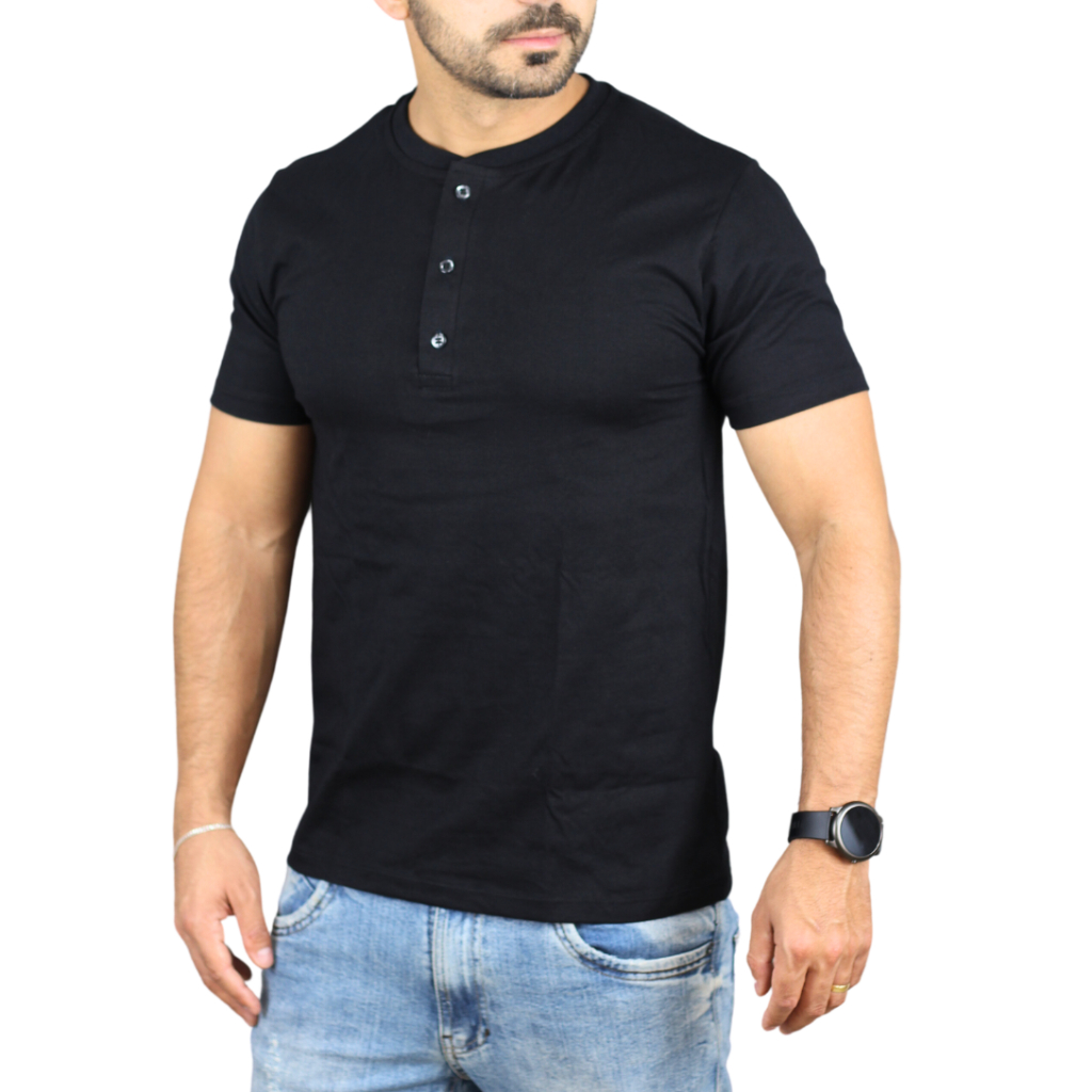 Camisa Henley Masculina Plus Size Manga Curta Algodão Premium 3 Botões