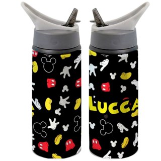 Garrafa Squeeze Luvas do Mickey Mouse Desenho Infantil Personalizada Com Nome Alumínio Garrafinha Escolar