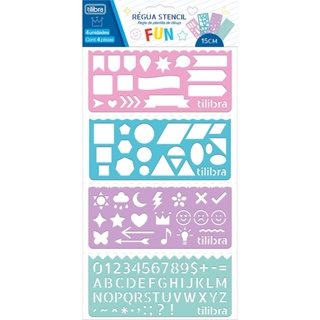 Kit com 4 Régua Stencil Tilibra Tom Pastel - Números, Letras, Formas em Oferta na Shopee