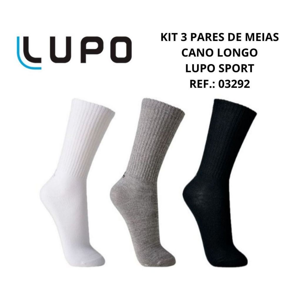 Kit 3 pares meias cano longo algodão fio penteado Lupo Sport Ref.: 03292 em Oferta na Shopee