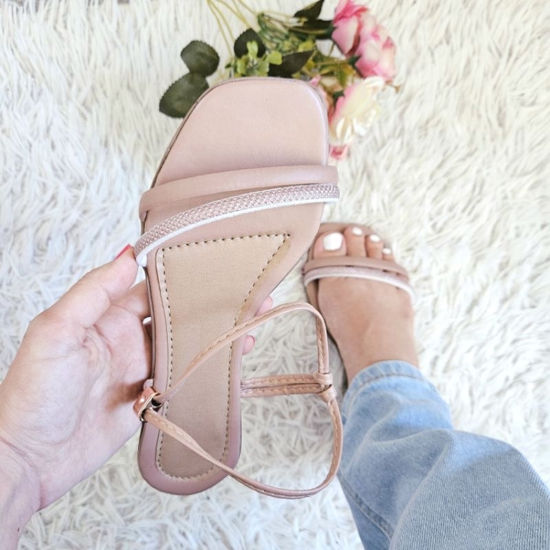 Sandália Feminina Rasteirinha com Brilho Strass Regulável Moda