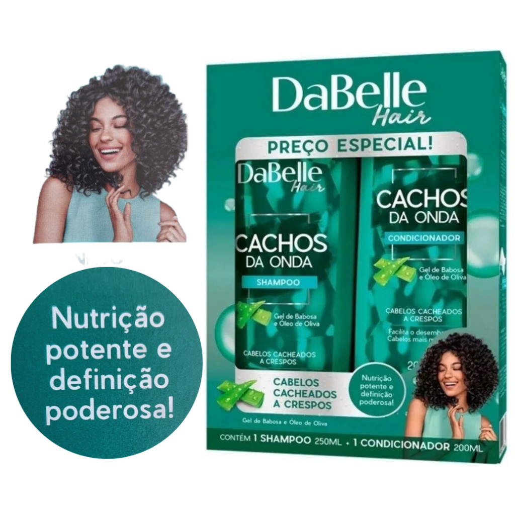 Kit Shampoo Dabelle Cachos da Onda 250ml + Condicionador 175ml Cabelos Crespos Ondulados e Cacheados Nutrição e Definiçã em Oferta na Shopee