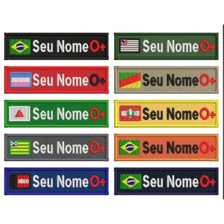 Patch Bordado Tarja Bandeira Brasil ou Seu Estado c/ Seu Nome e Tipo sanguíneo -TTS46 Tam. 2,5x10cm