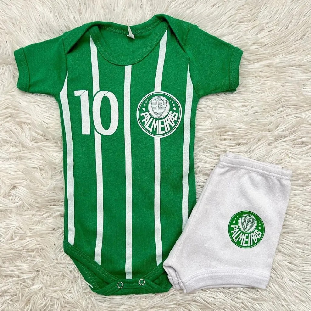 Body De Bebê Palmeiras Conjunto Body E Shorts Mesversario Time Futebol