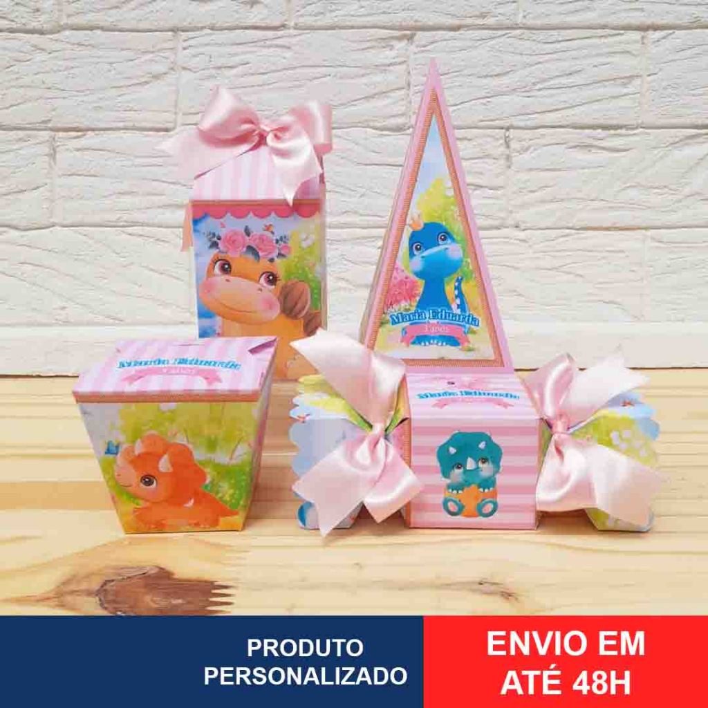 Kit Pegue Monte Personalizados Dinossauro Menina 20 a 60 Caixinhas Lembrancinhas de Aniversário