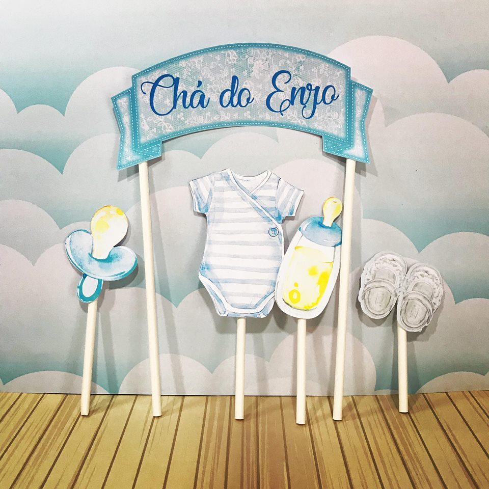 Topo de bolo personalizado chá de bebe revelação menino fraldas