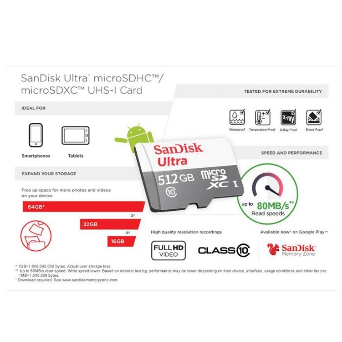 Cartão de Memória Micro SD 64gb 128gb 256gb 512gb Sandisk Ultra Classe 10 100MB/