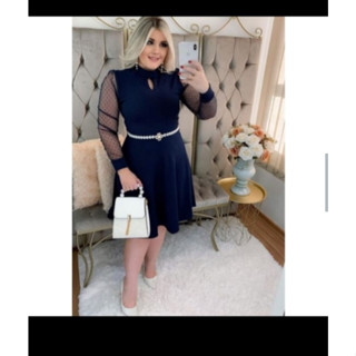 VESTIDOS PLUS SIZE EVANGÉLICO SOCIAL PRETO RODADO GODÊ MANGA TULE BOLINHAS