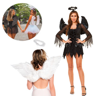 Fantasia Anjo Preto Adulto Asa e Tiara Carnaval Festa