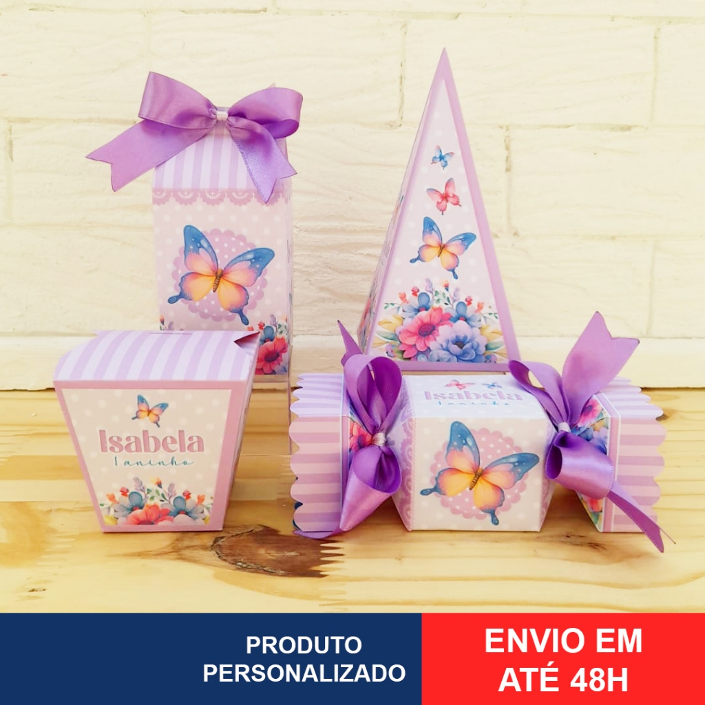 PEGUE E MONTE 20 a 60 Lembrancinhas de Aniversário Personalizados Jardim Encantado Lilás Borboletas