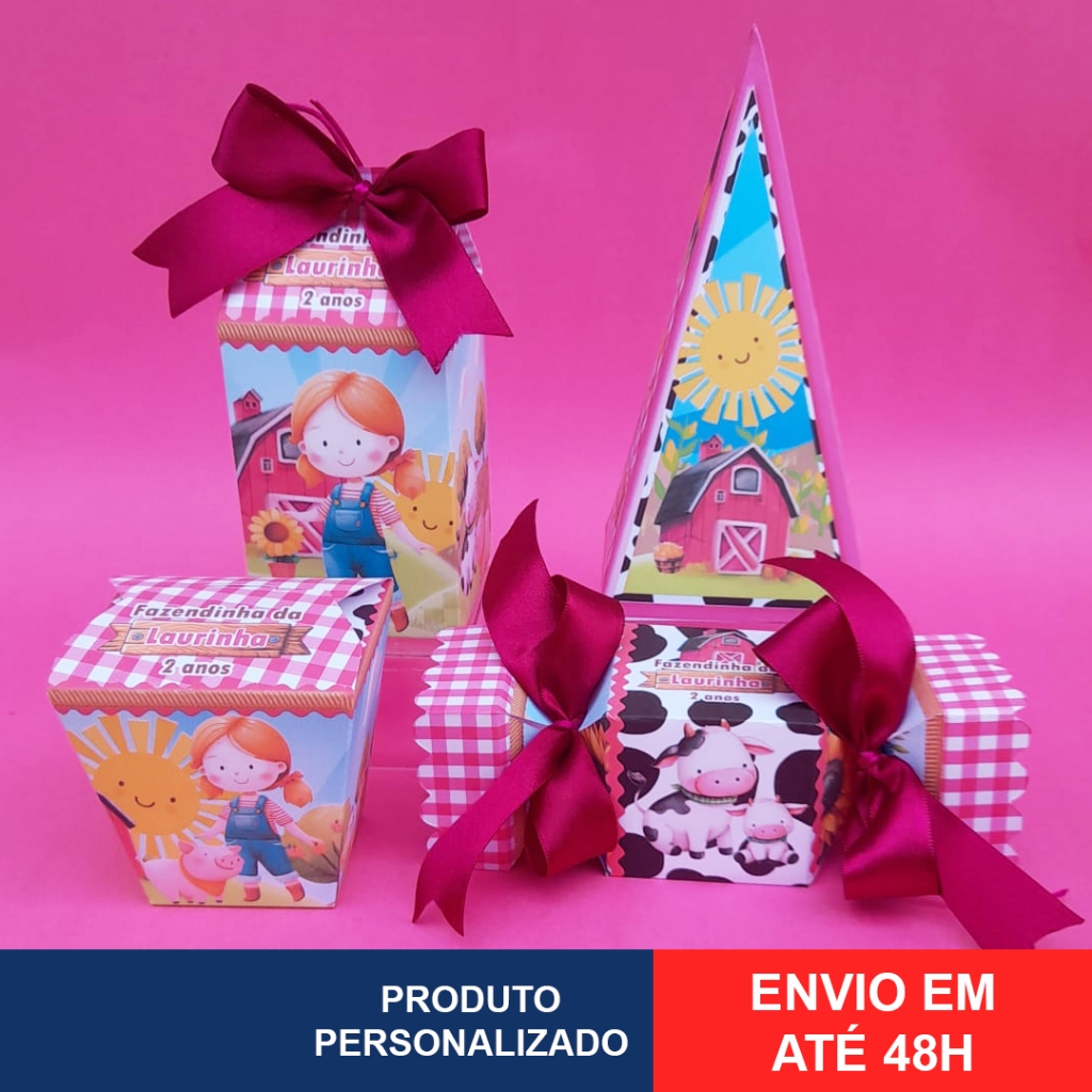 Kit Pegue Monte Personalizados Fazendinha Rosa Menina 20 a 60 Caixinhas Lembrancinhas de Aniversário