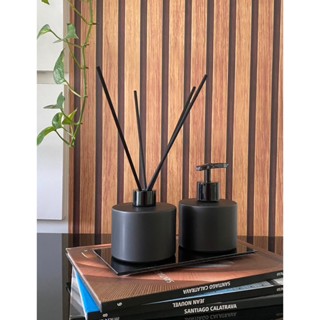 Kit Lavabo Total Preto Fosco Difusor de Ambiente E Saboneteira