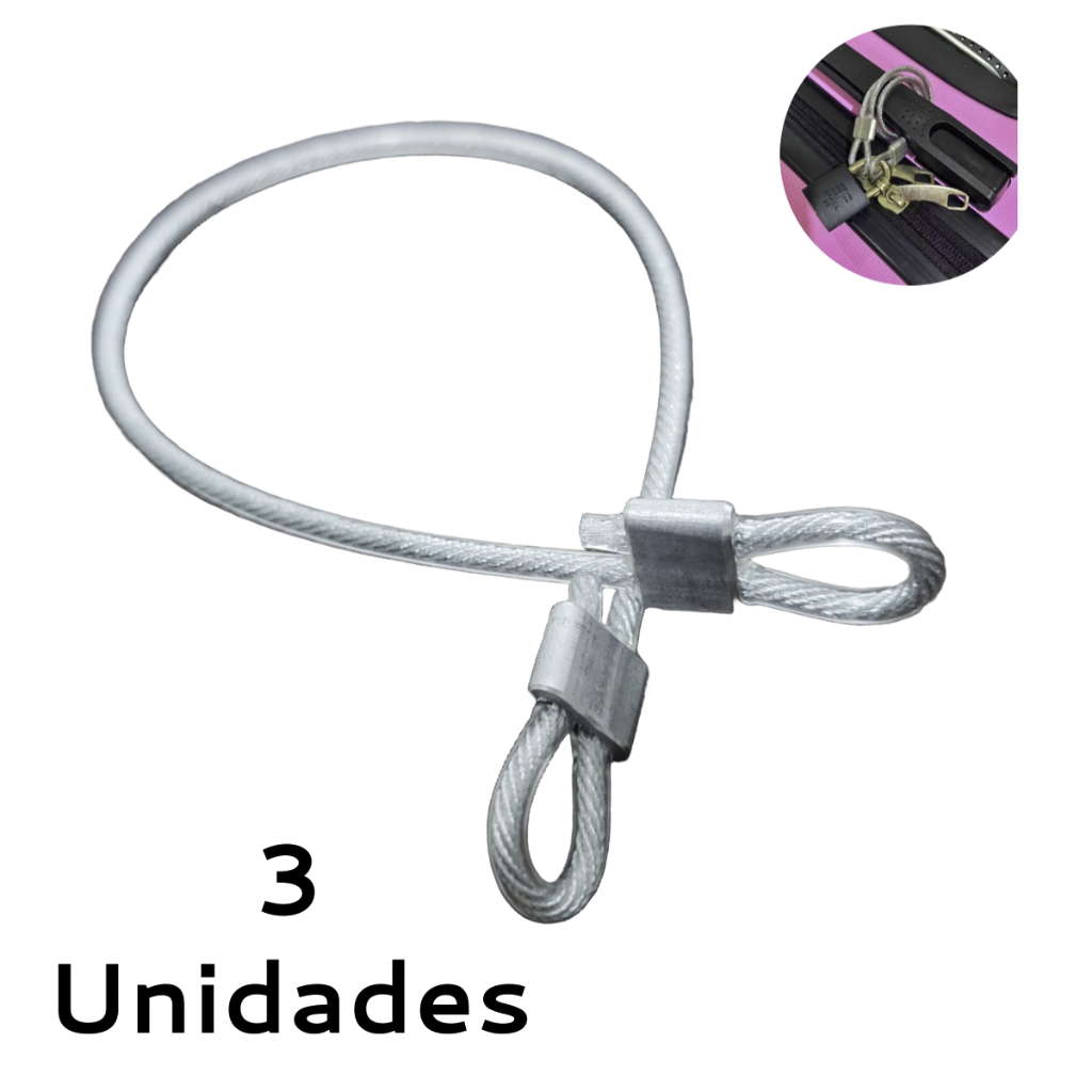 3 Unidade de  Lacre de Aço Revestido Segurança Trava Ziper para Malas e Bagagens Capacete Bike - Viagens