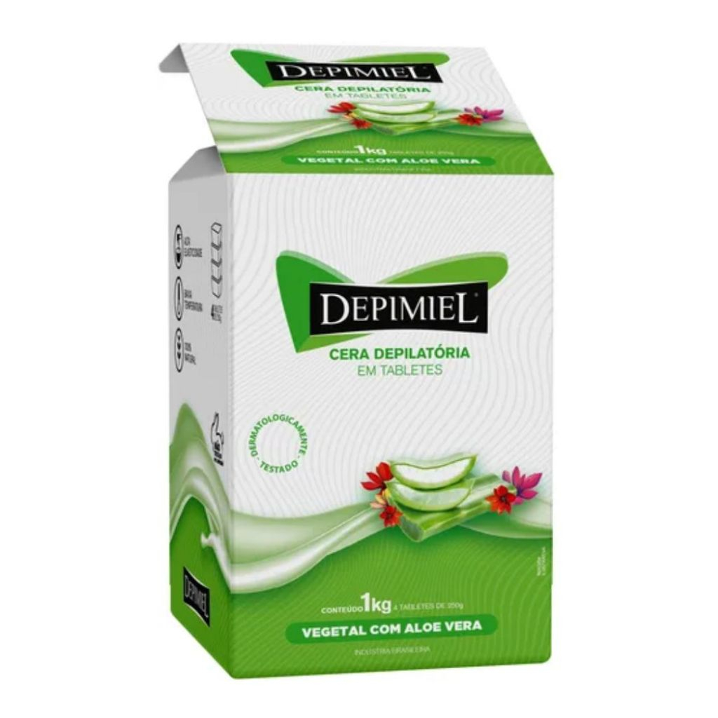 Cera Depilatória em  Tabletes Vegetal com Aloe Vera 1Kg - Depimiel