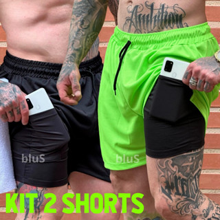 Kit 2 Bermuda Academia 2 em 1 Esporte Treino Masculino