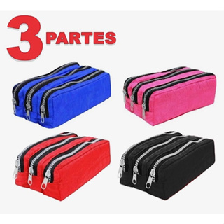 Estojo TRIPLO 3 Partes  com Divisória Organizador Zíper Porta Lápis Canetas Escolar em Oferta na Shopee