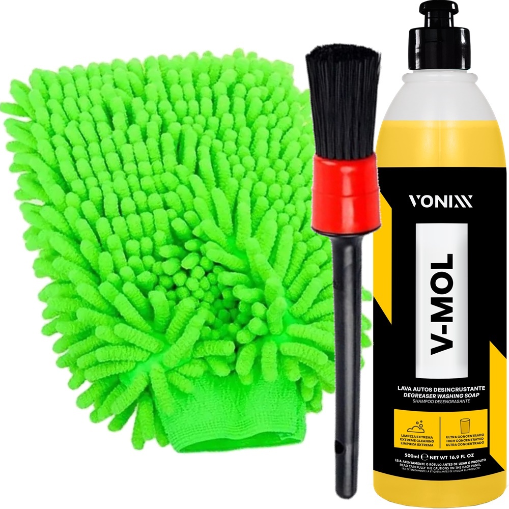 Shampoo Automotivo V-mol Vonixx 500ml Lavagem Automotiva Remoção Lama Barro Limpeza Pesada Luva e Pincel Kit