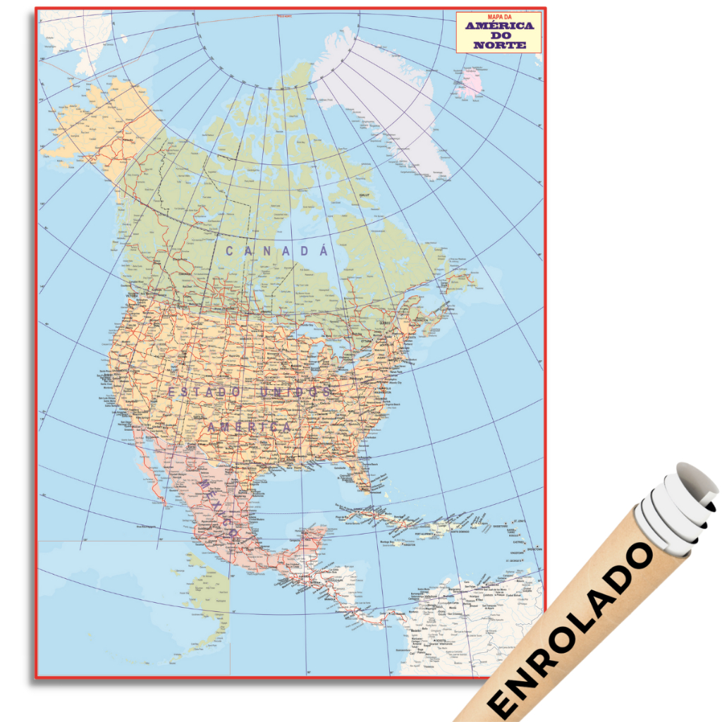Mapa America Do Norte: Usa Canada México Politico Poster Geográfico canadá Escolar