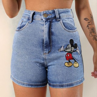 Short Jeans Feminino mom tradicional Cintura Alta Bordado Com LYCRA