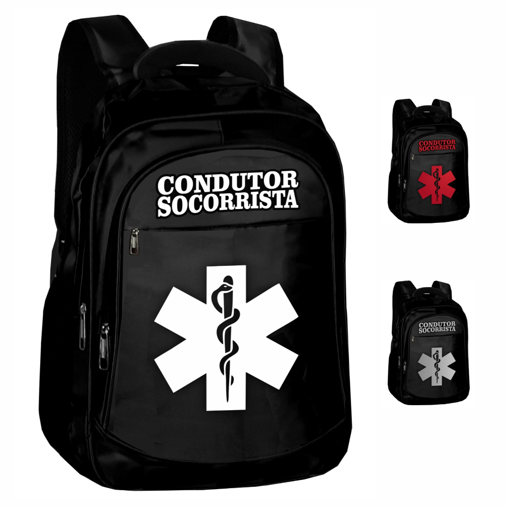 Mochila Condutor Socorrista Bolsa Profissao Resgate Pasta Preta
