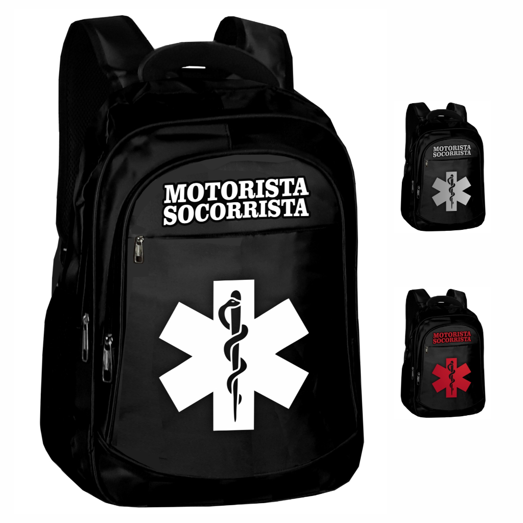 Mochila Motorista Socorrista Bolsa Profissao Pasta Resgate Preta