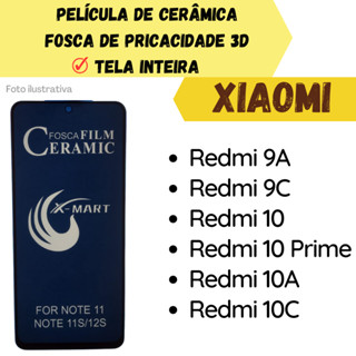 Película Cerâmica Fosca de Privacidade Flexível Para Xiaomi Redmi 9A/9C / Redmi 10/10 Prime / Redmi 10A / Redmi 10C /Protetor de Tela 3D.