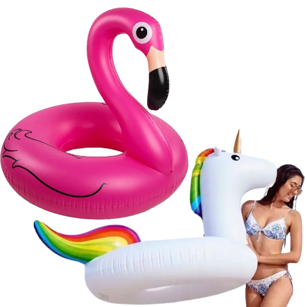 Boia Inflável Adulto de Unicórnio e Flamingo 120cm para Piscina - Snel