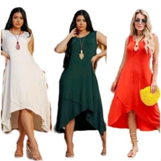Vestido Midi Mullet Regata C/ Bolsos Viscolycra Veste 40 ao 48 Plus Size