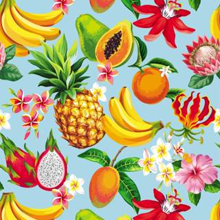 Papel de Parede Decorativo Temático Anos 80 Frutas Coloridas Realistas 1,5m