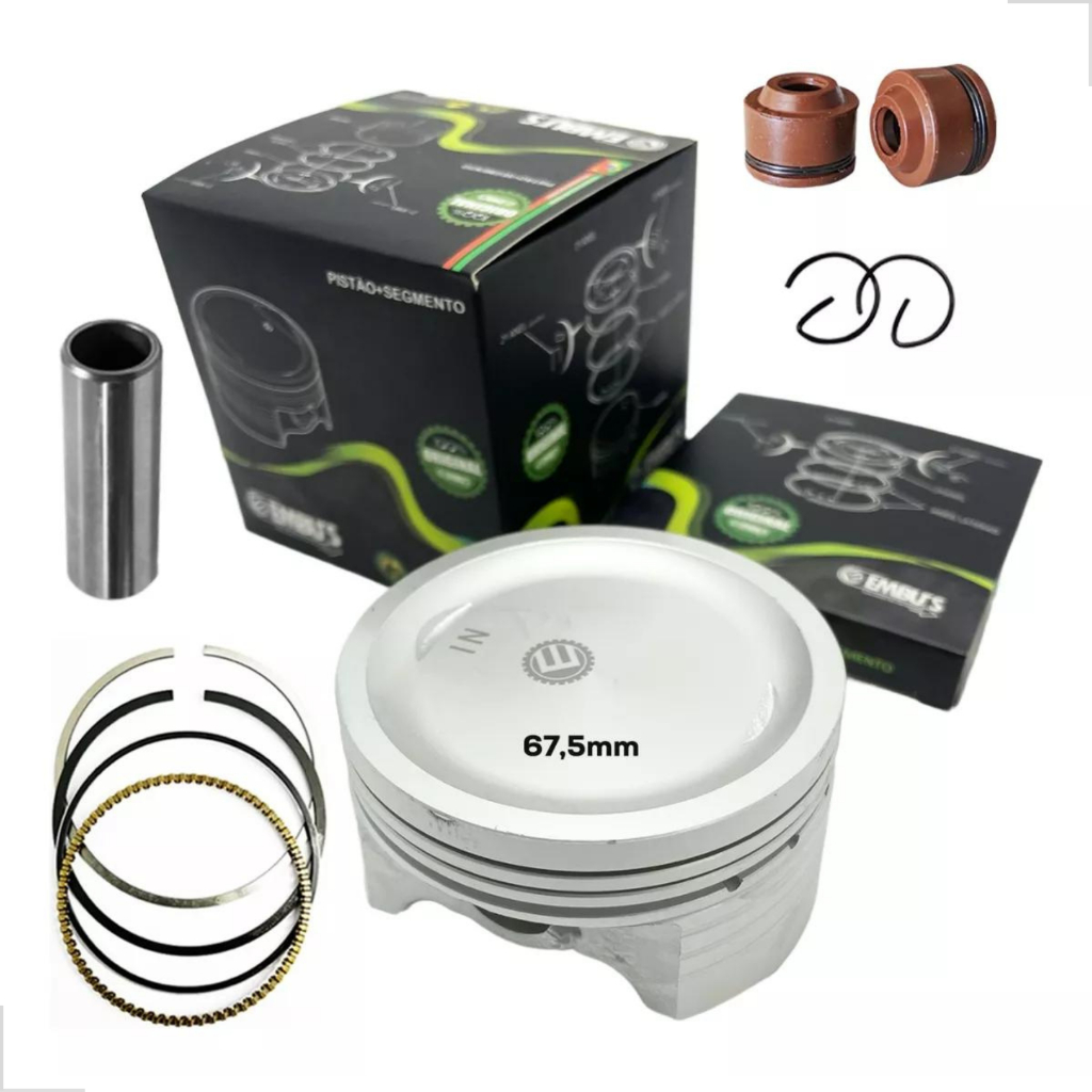Pistão e Anéis 67,5mm p/ kit 205cc (190cc 3mm) p/ CG Titan 150 Fan Bros Pino 14