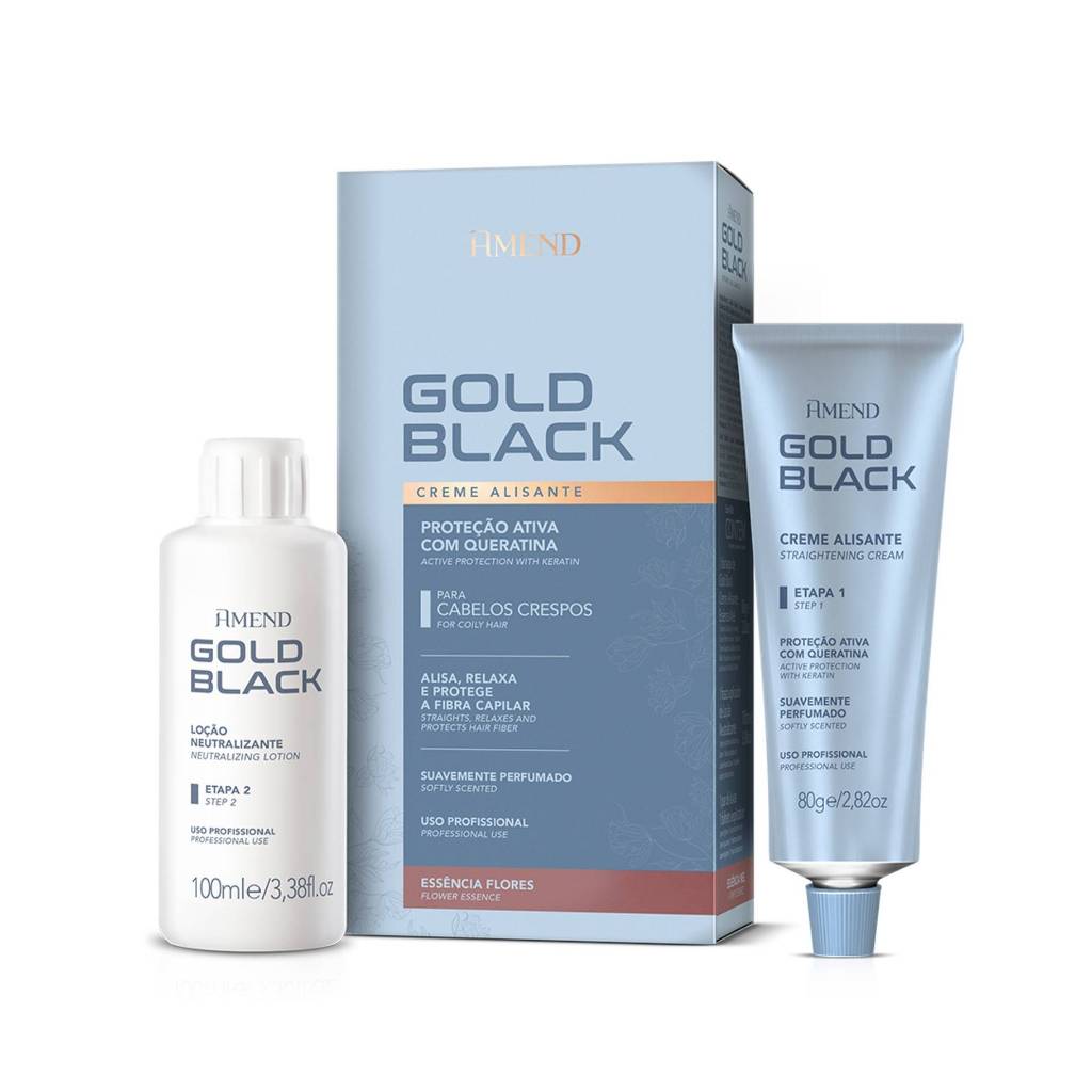 Amend Kit Creme Alisante Gold Black Flores em Oferta na Shopee