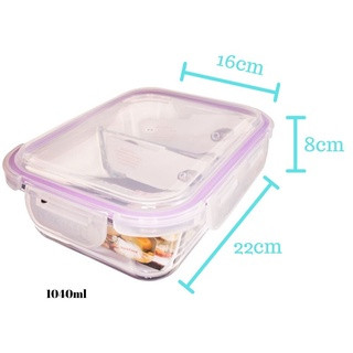 Pote 2 Divisórias (Marmita Fitness) 1000ml em Vidro Tampa Hermética Locks 4 Travas.